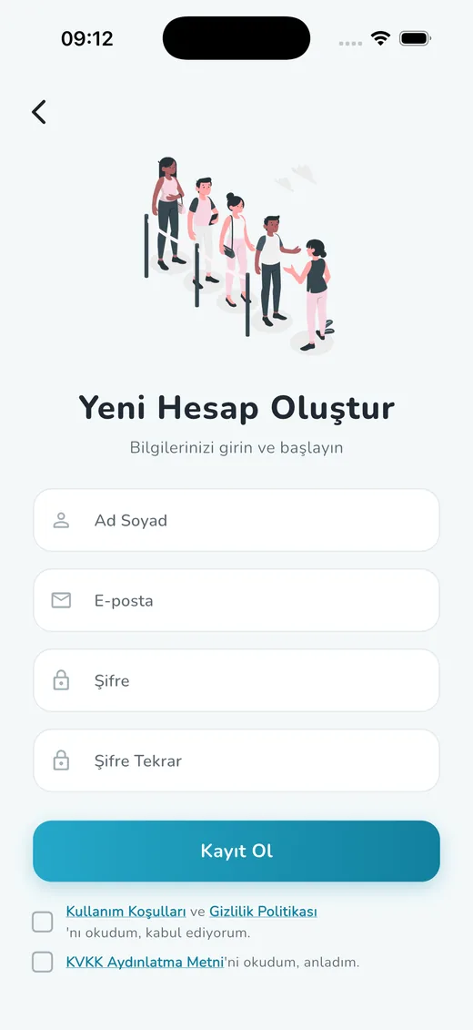 Hesabınızı oluşturun ekranı