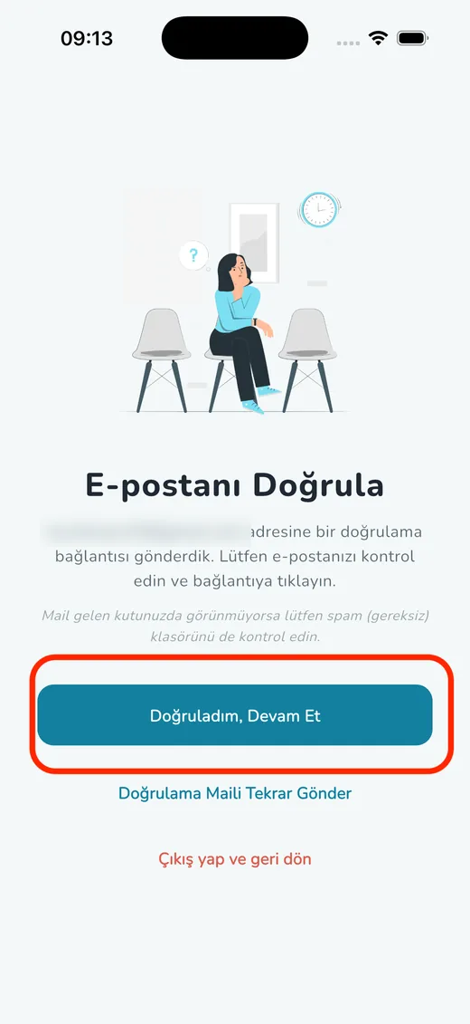 E-postanızı doğrulayın ekranı