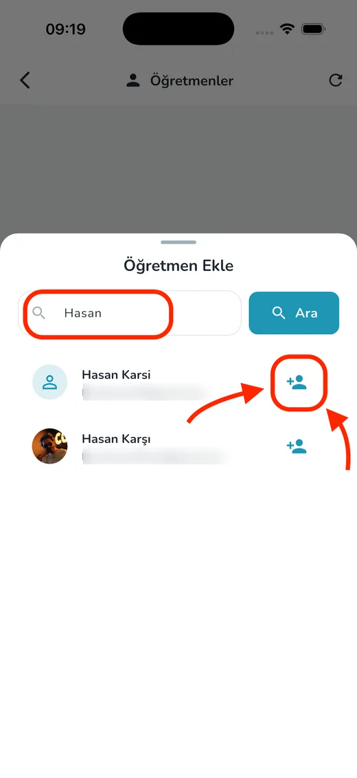 Öğretmenleri davet edin ekranı