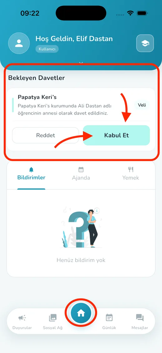 Veliler daveti kabul eder ekranı