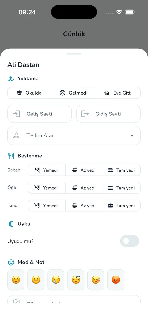 Günlük akışı girin ekranı